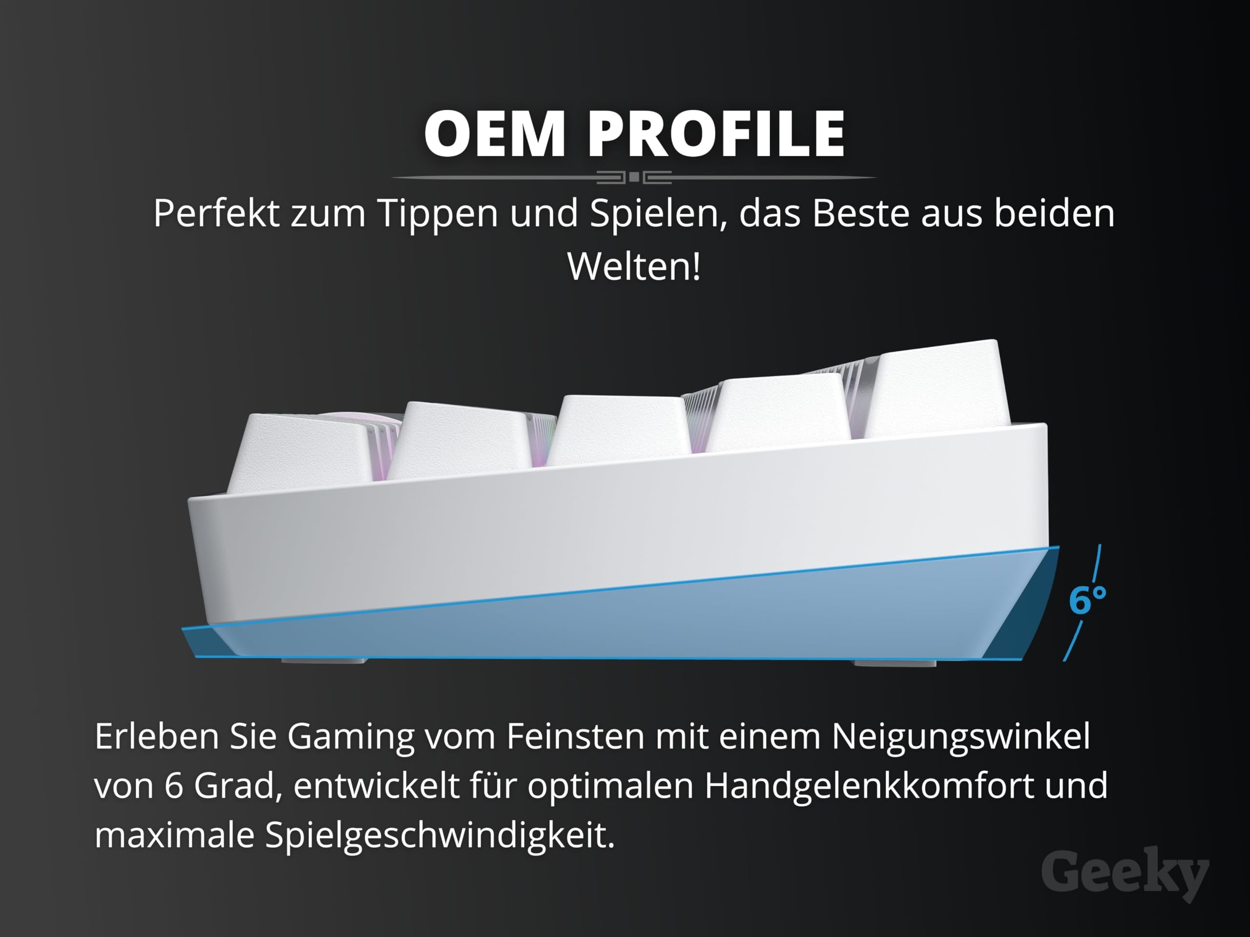 Geeky GK61 60% | Hot Swappable Mechaniczna Klawiatura Gamingowa | 62 Klawiszy Wielokolorowe RGB LED Podświetlenie dla Graczy na PC/Mac | ISO DE Qwertz Klawiatura Niemiecka (Biały, Mechanical Red)