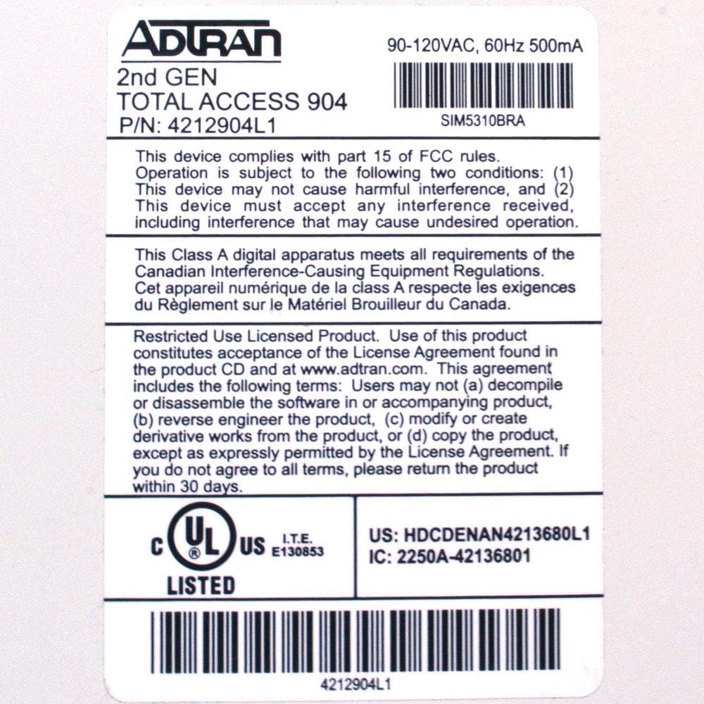 Adtran TA904-2GEN Ta 900 Systems; T1 Voip (4212904l1)