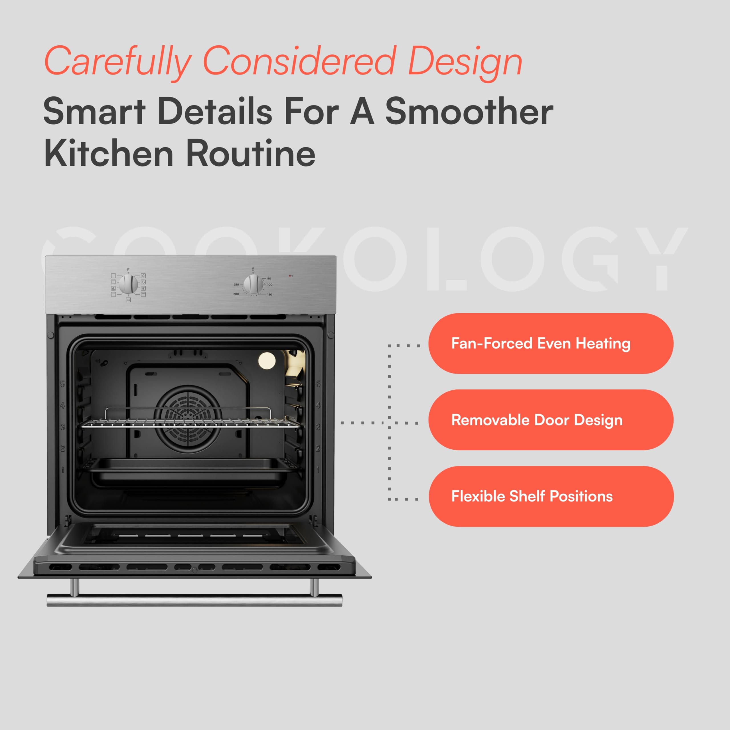 Cookology Built-in Electric Fan Oven in Stainless Steel - 65 Litre Capacity – Single Oven with Grill - Mechanical Controls - A Energy Rating – BOFA65SS — view 6