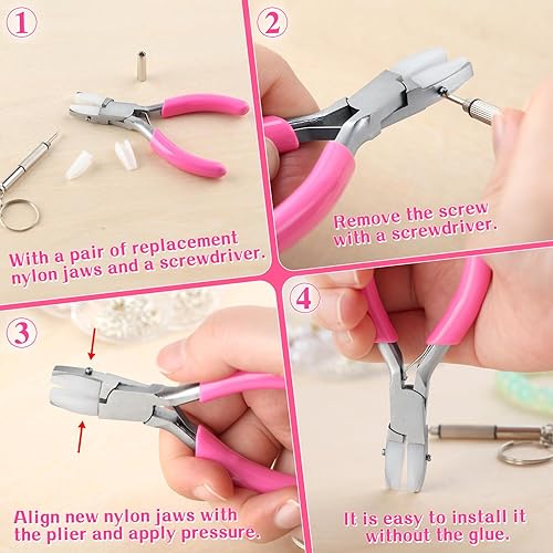 Miniatura 67 de SPEEDWOX Mini alicates de punta larga de 3 pulgadas con mango de PVC rosa para fabricación de joyas, envoltura de alambre, cuentas, manualidades