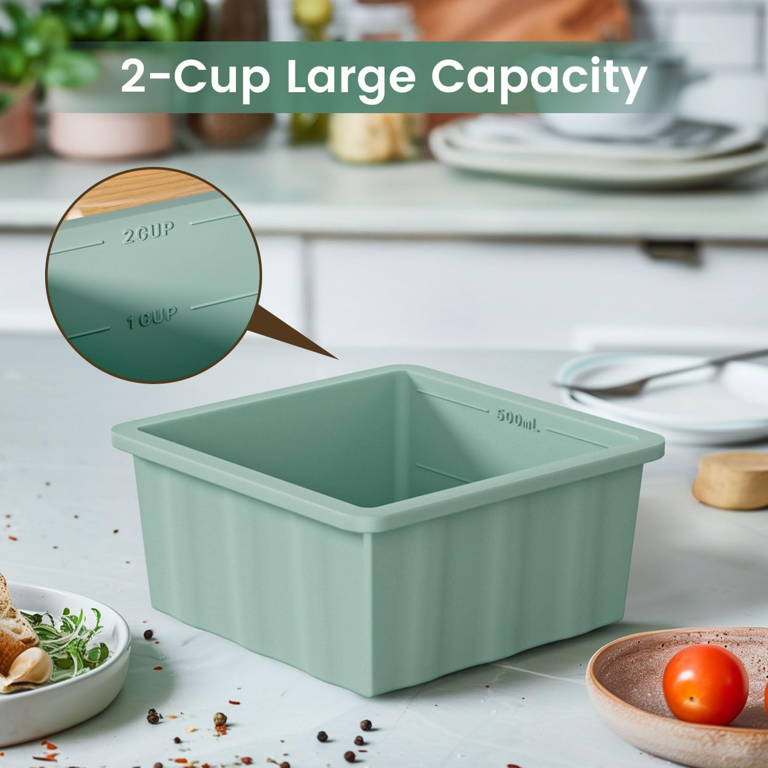 Silicone Freezer Tray for Soup Ice Cubes: 2-Cup Freezing Trays with Lid for Meal Prep - 4Pack Silicon Soup Portion Freeze Tray Make Stock Souped Ice Cube - Image 5