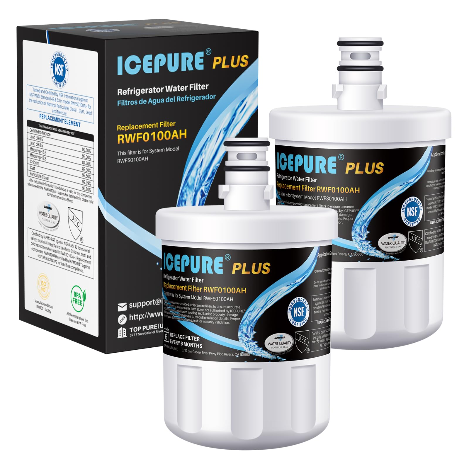 ICEPURE PLUS NSF53&amp;42 Premium 5231JA2002A Refrigerator Water Filter, 2 PACK
