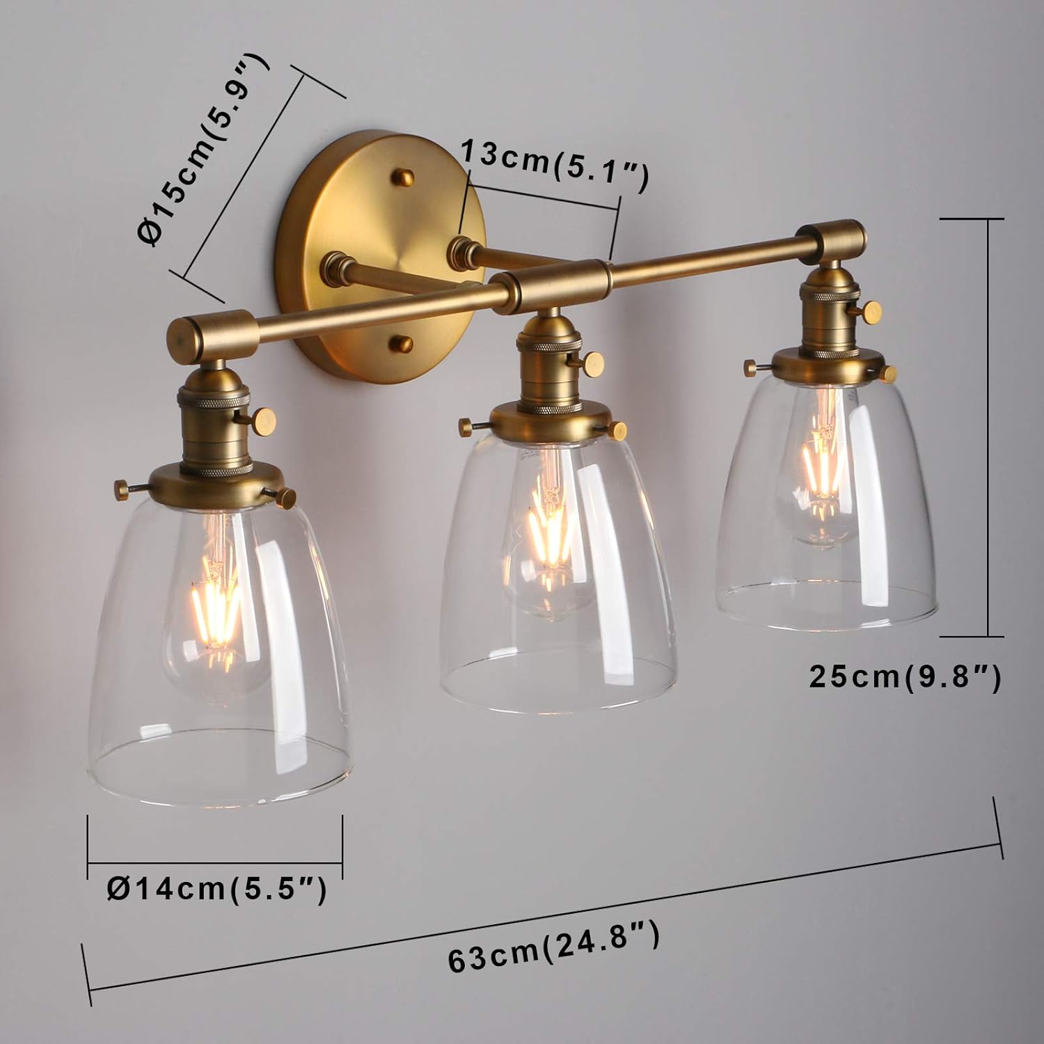 🔥 Crazy Deals Phansthy Industrial Wall Sconce 3 Light Brushed Nickel Wall Lamp with 5.6 Inches Dome Clear Glass Canopy (Brushed)