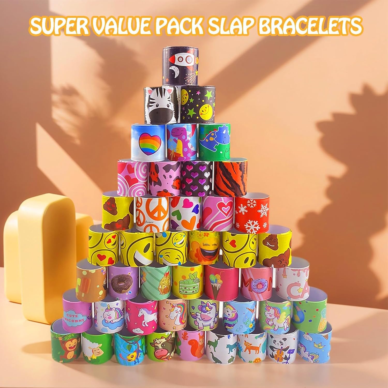 60 PCS Slap Bracelets for Kids, Christmas Gifts Colorful Bulk Wristbands with Galaxy, Dinosaurs, Donut, Valentine's Day, Easter, Halloween Party Favor, Birthday Gifts, Goodies Bag Fillers - Image 2