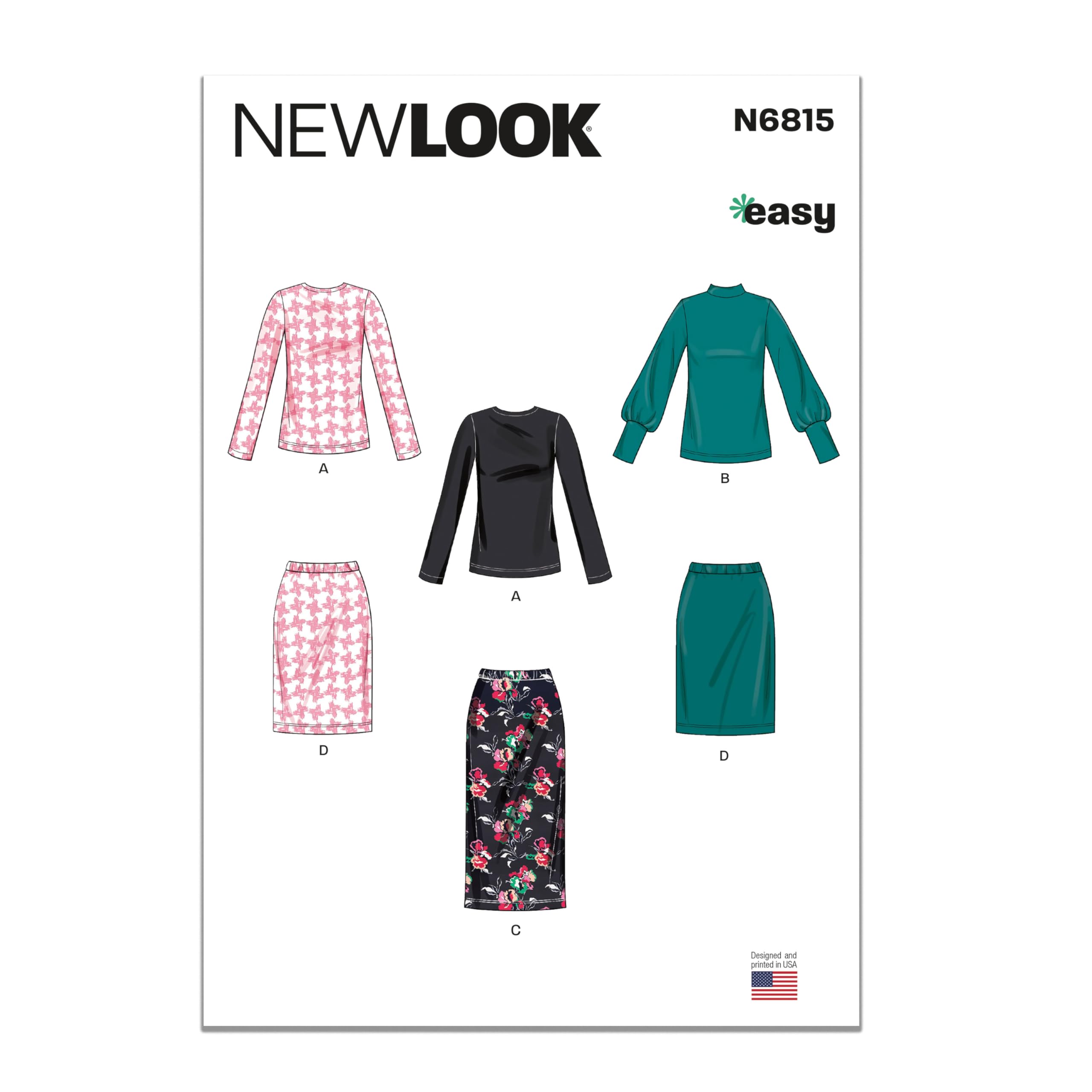 New Look Sewing Pattern UN6815A Misses' Knit Tops and Skirt in Two Lengths A (10-12-14-16-18-20-22)