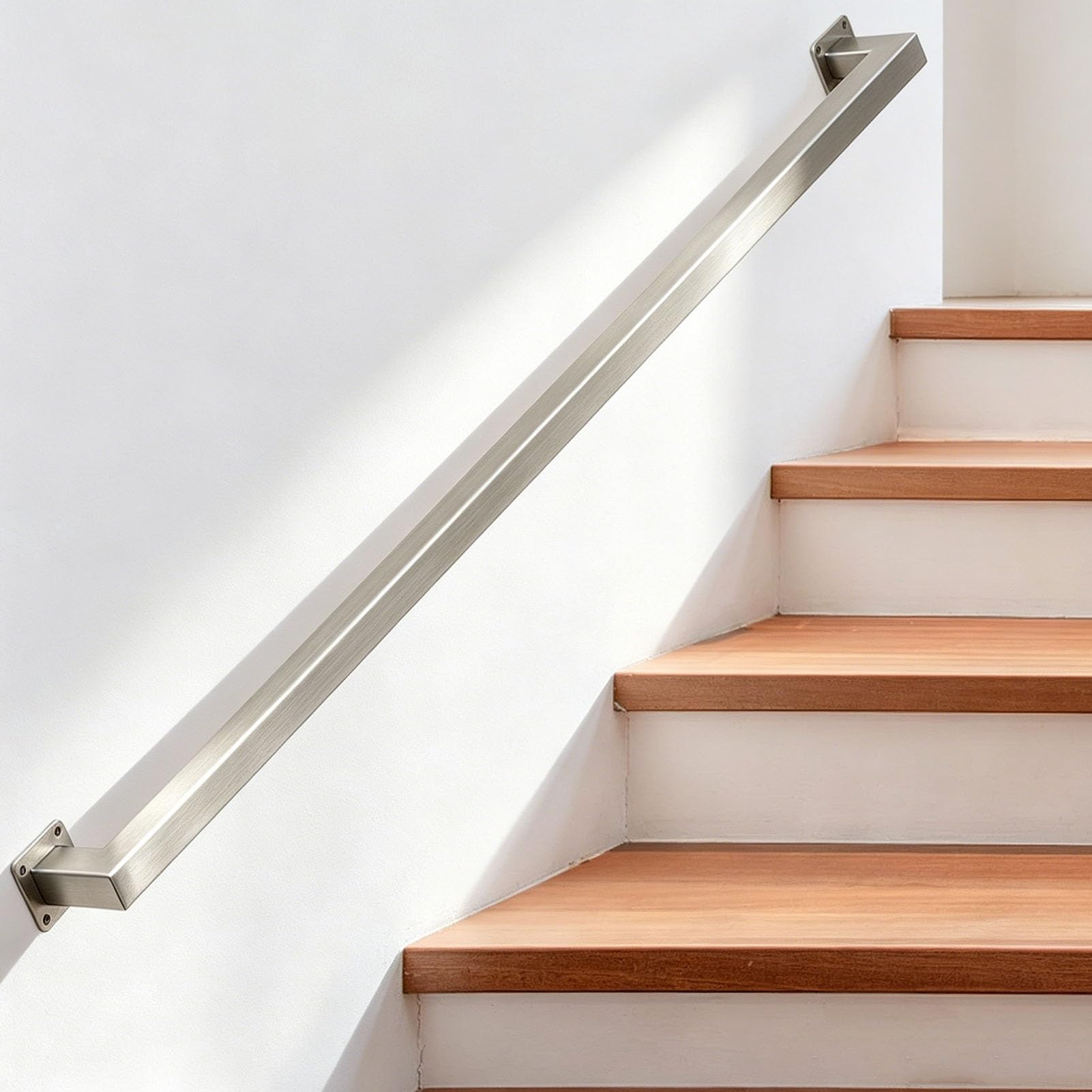 Junvstor Square Stair Handrail For Wall Mounted | Modern Stairs Banister Complete Kit | 60cm 1.5m 1.8m 2m 2.4m 3m 450cm Stairway Railing | Safety Bath Grab Bar Staircase Rails(16ft/480cm)