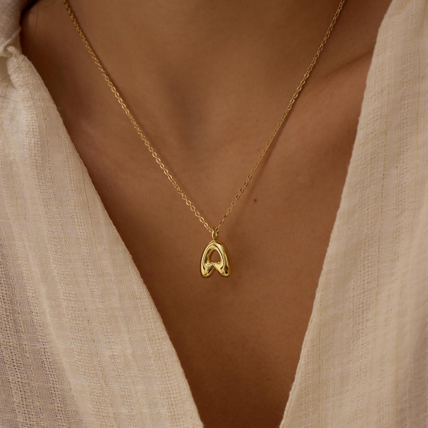 Initial Necklaces for Women, 14k Gold Plated Bubble Letter Necklace Trendy Balloon Letter Pendant Necklace Dainty Custom Personalized Name Bubble Necklaces Gold Jewelry Valentine's Day Gifts for Her - Image 6