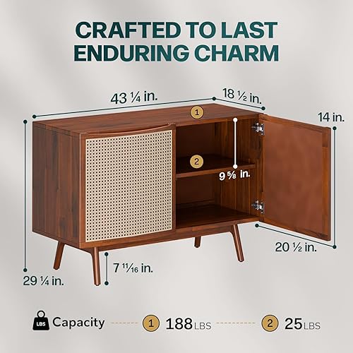 Miniatura 35 de Bme Oliver Mesita de noche de ratán de madera maciza, mesa auxiliar, totalmente montada, para dormitorio y sala de estar, estilo bohemio y de