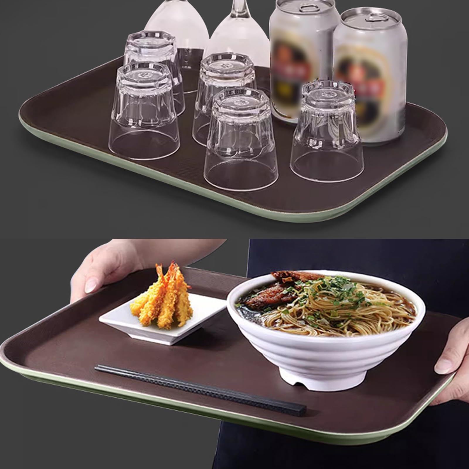 Juego de 2 Bandejas Plastico, Bandejas para Servir Comida, Textura Antideslizante, Ideales para Cafeterías y Restaurantes(41x56x2CM/16x22x0.7IN)