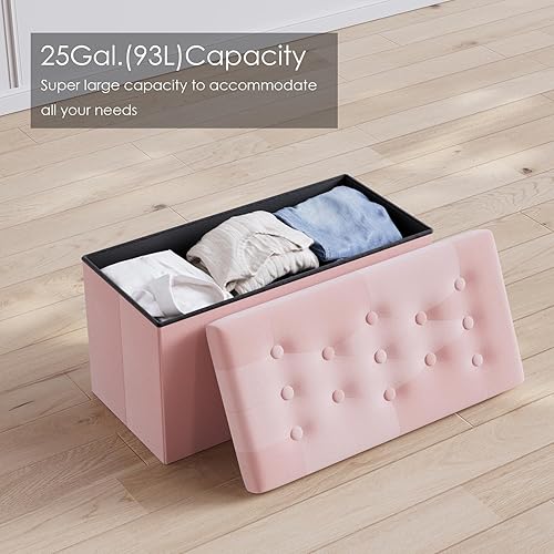 Miniatura 56 de PRANDOM Otomana con almacenamiento [1 unidad] Taburete cuadrado pequeño de terciopelo plegable con tapa para sala de estar, dormitorio, mesa de