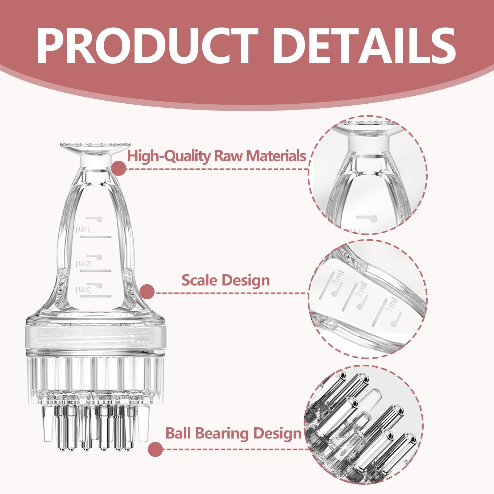 Applicateur Huile Cheveux avec Brosse de Massage du Cuir Chevelu, Flacon Transparent pour Soin Capillaire, Outil de Précision pour Sérum et Huiles Essentielles, Inclus Pipette et Brosse de Nettoyage