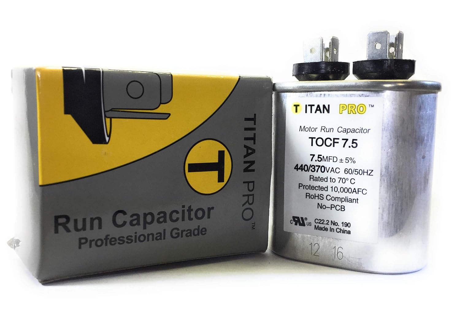 Motor Run Capacitor, 7.5 MFD, 2-3/4 in. H