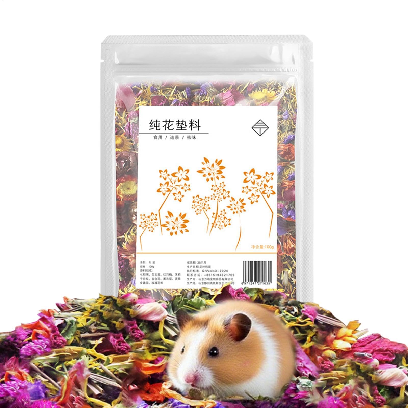 Hamster Dried Flower Bed 100g - Dried Flower Bed Air Freshener Suitable for Hamsters, Gerbils and Other Small Pets Contains Edible Dried Flowers