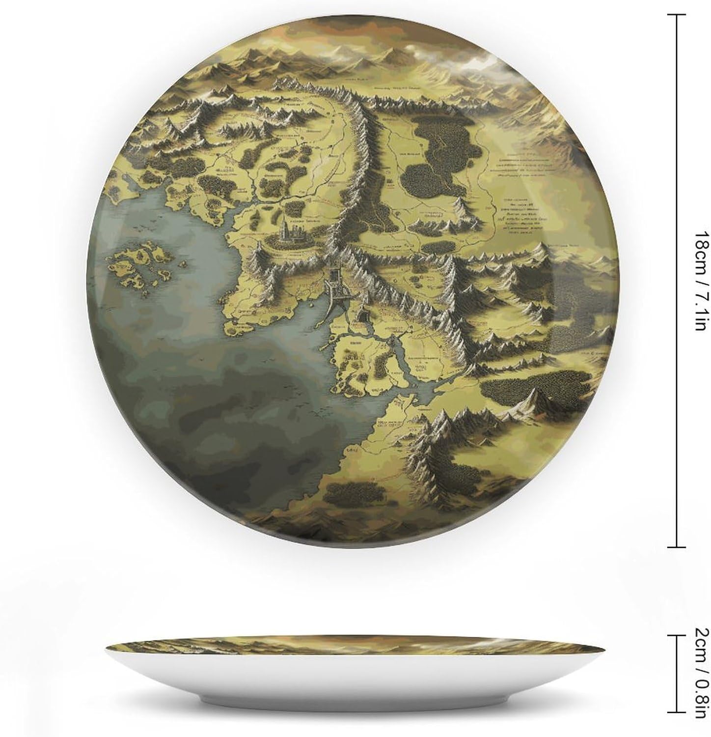 Middle Earth Map Ceramic Plate 10inch Decorative Bone China Wall Hanging Ornament Plates Bohemian Style Dinner Plate with Display Stand Cabinet Display Plates for Home Art Decor