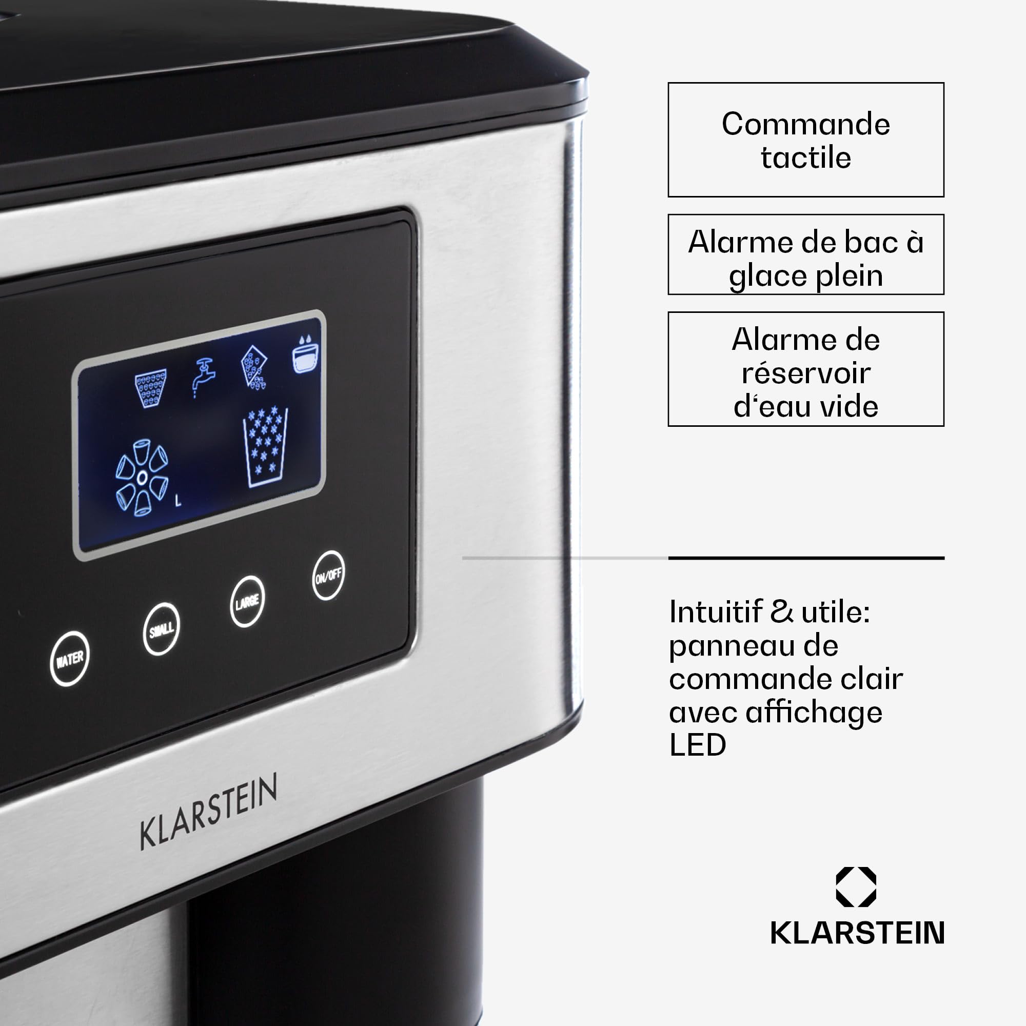 Klarstein Machine a Glacons pour la Maison, Capacité de 1.8L, Fabrique Rapidement Jusqu'à 15kg de Glacons Concassée ou en Balles, Machine à Glaçons, Ice Maker avec Alarme, Machine Facile à Nettoyer