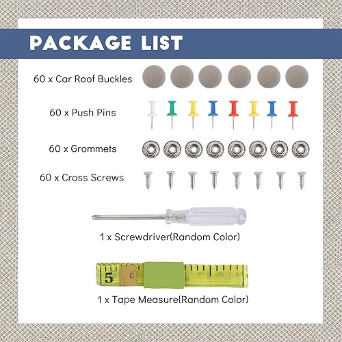 Miniatura 2 de 60 piezas de botón de reparación del techo del techo del automóvil, remaches a presión de techo con herramienta de instalación para fijar la hebilla