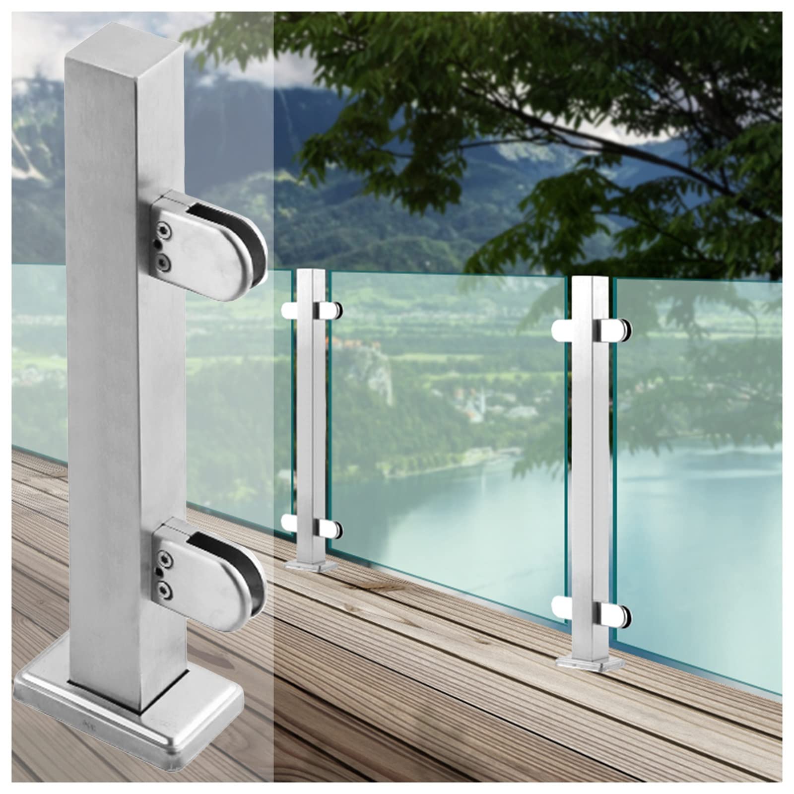 Poteau de clôture en verre sans perçage pour réparer une balustrade instable