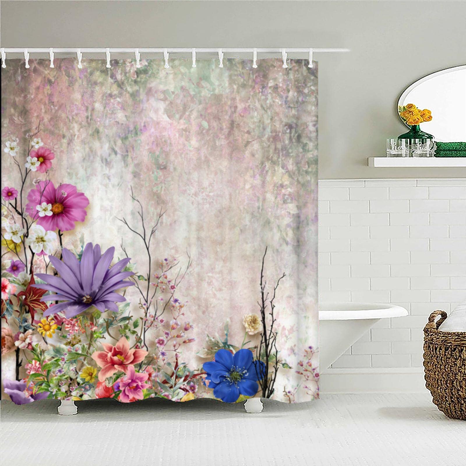Rideau de douche en polyester de qualité supérieure au design rétro chic et fleurs fleuries