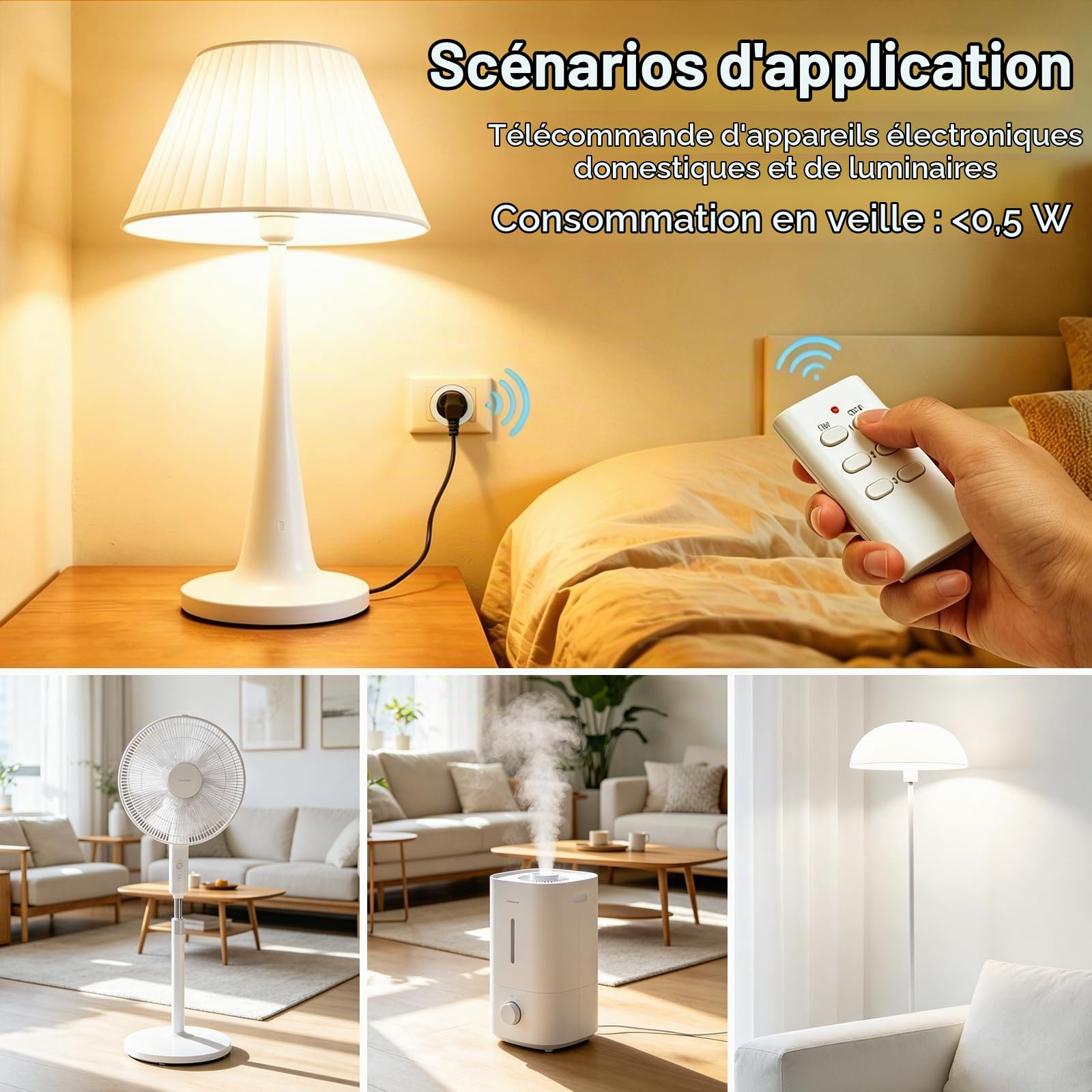Prise Télécommandée sans Fil ANTELA 16A 3680W, 6+2 | 30M Portée de la Télécommande