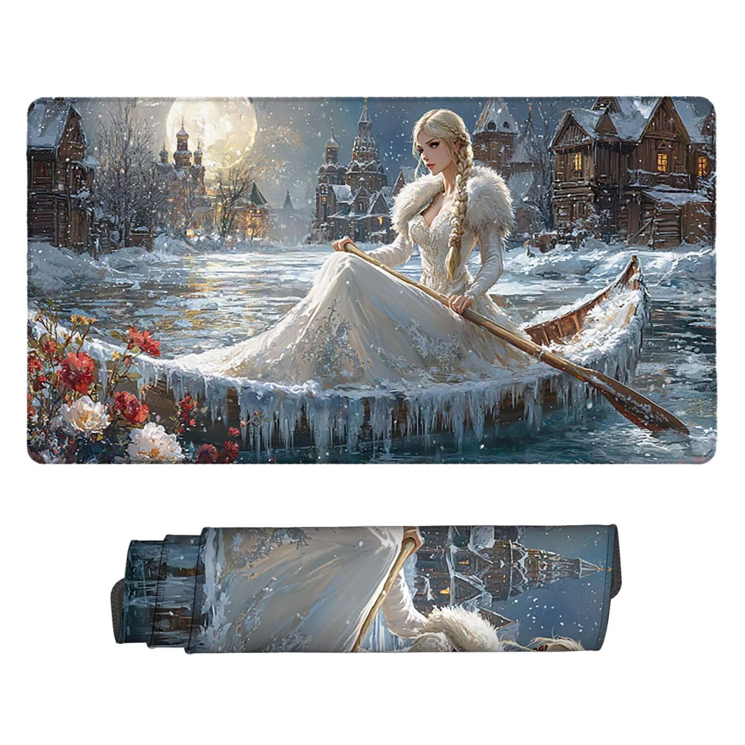 Podkładka pod mysz do gier, 1200 x 600 mm, XXL, duża podkładka pod mysz do gier, antypoślizgowa, wodoodporna, rozszerzona XXL długa klawiatura, akcesoria biurowe, do gier, komputera, komputera (zimowe