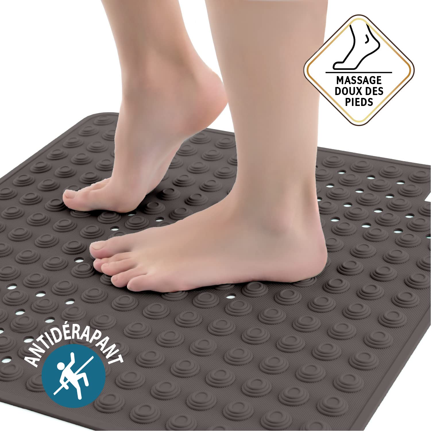 Tatkraft Detail - Tapis de Douche Antidérapant - 60x60cm - Tapis de Bain Carré avec 134 Ventouses - Antifongique et Antibactérien - Sécurité pour Enfants ou Seniors - Fabriqué en Italie - Noir