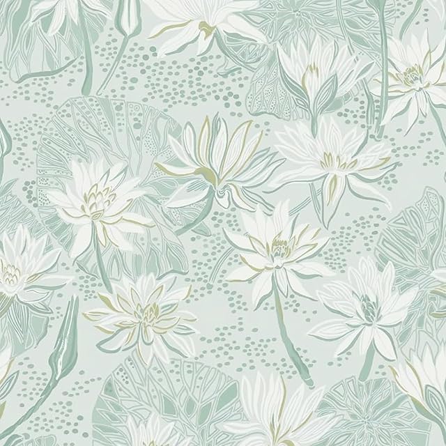 Fiula Green Lotus Wallpaper Peel and Stick Wallpaper Flower Wallpaper 39.5CMx3M Removable Wallpaper Self Adhesive Wallpaper Decorative Shelf Drawer Liner Roll Waterproof