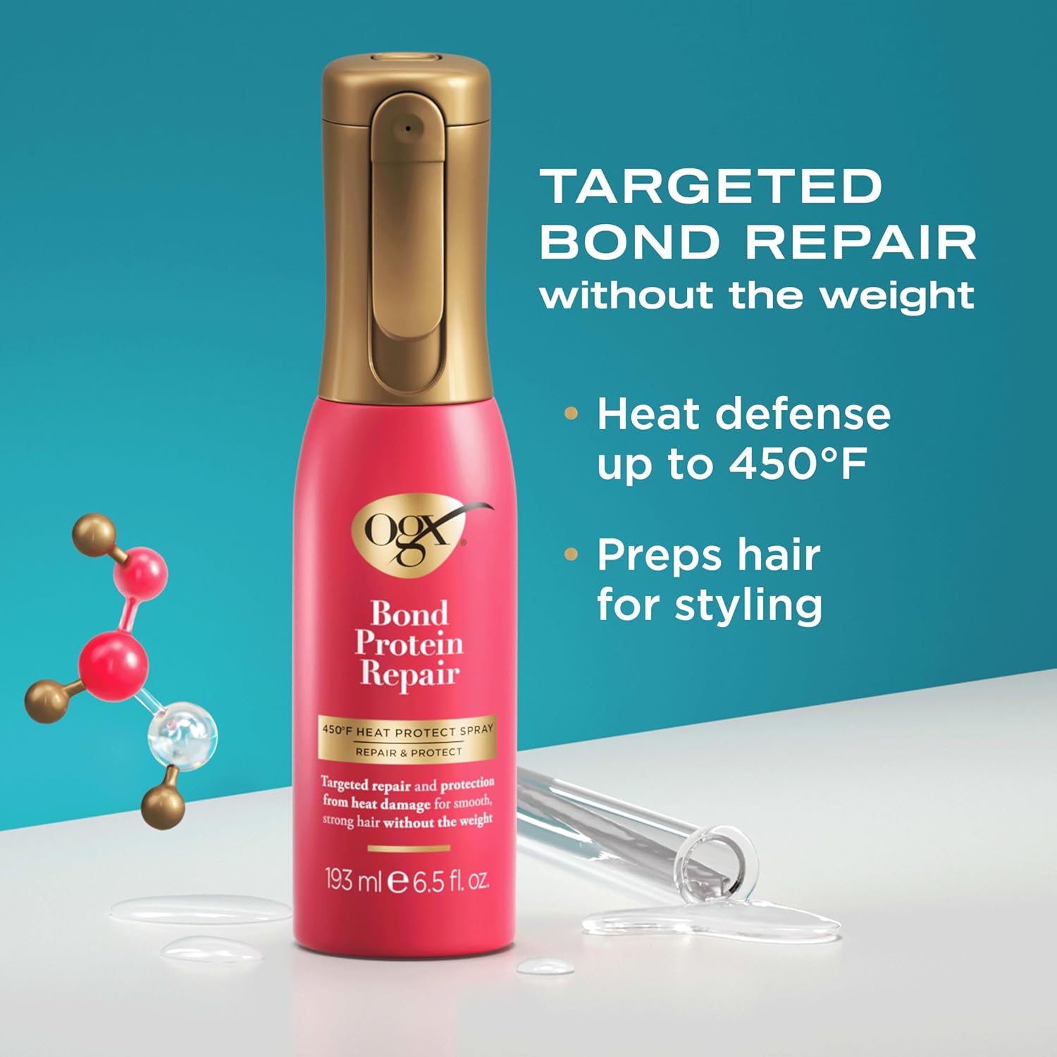 OGX Repair & Protect Bond Protein Repair Haircare Set, Lightweight Shampoo & Conditioner for Damaged Hair, 450°F Heat Protect Spray for weightless damage protection, 3 Items - Image 6