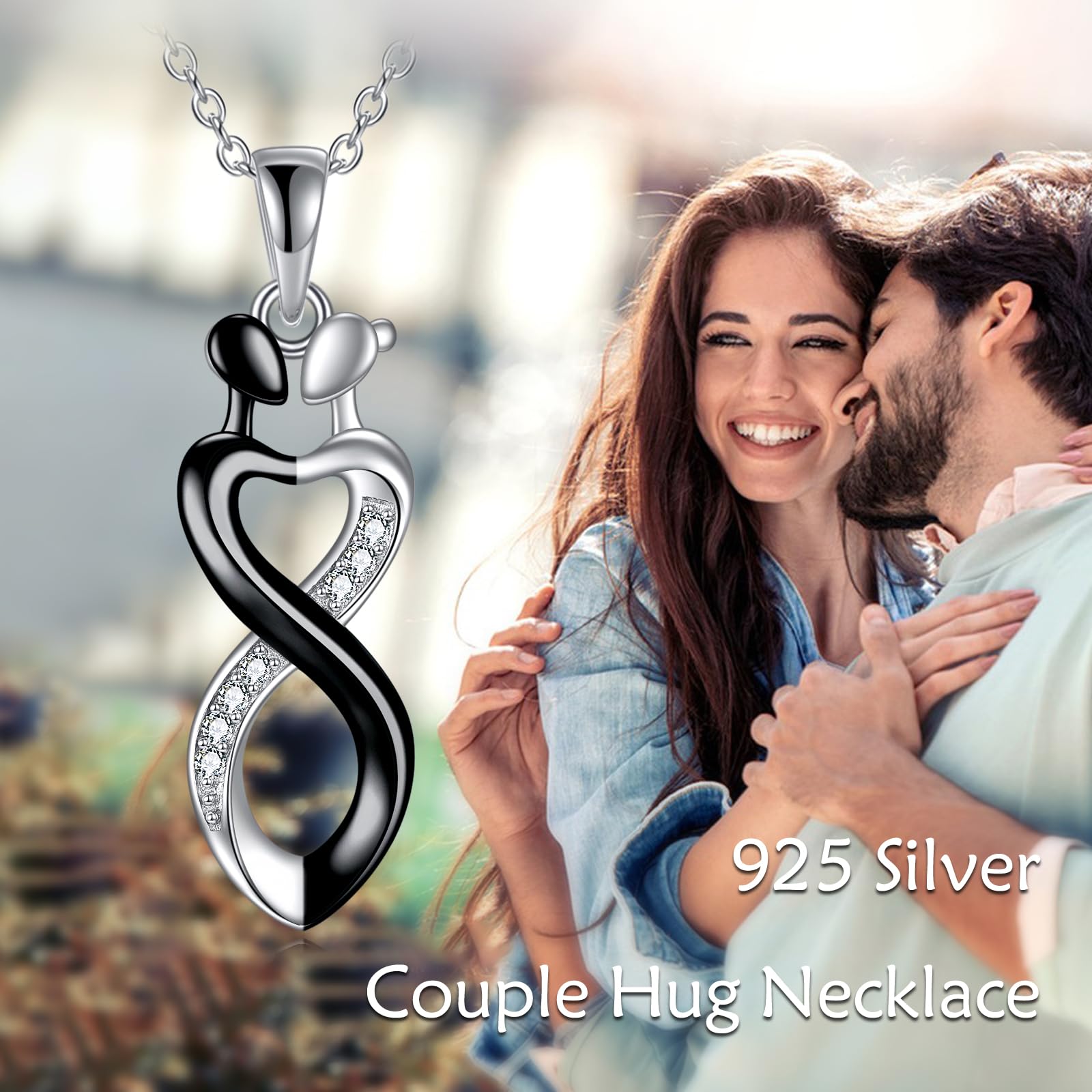 YAFEINI Umarmung Halskette 925 Sterling Silber Kuscheln Paar Schmuck für Sie Umarmung Anhänger Kette für Paar Jahrestag Valentinstag Geschenke für Frauen Freundin
