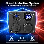 Linkstyle 4 in 1 Car Charger Panel, 4.2A Dual USB A Charger Port, Cigarette Lighter Socket with LED Voltmeter & Rocker Switch for 12V/24V Marine Boat RV Truck