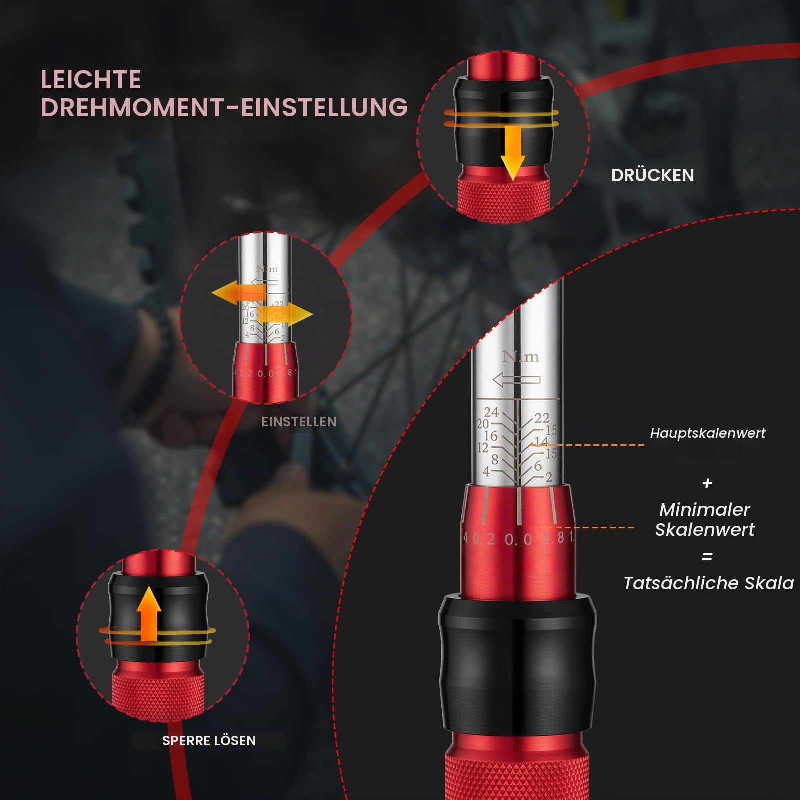ROCKBROS Fahrrad Drehmomentschlüssel Set 2-24 Nm, Multifunktionales Reparaturwerkzeug mit 72-Zahn Ratsche, 12 Bits & H5-Verlängerung, 1/4 Zoll Drehmoment Werkzeug für Fahrradwartung, E-Bike & Gravel | Umschaltknarre mit 72 Zähnen, mikrometrische Einstellu