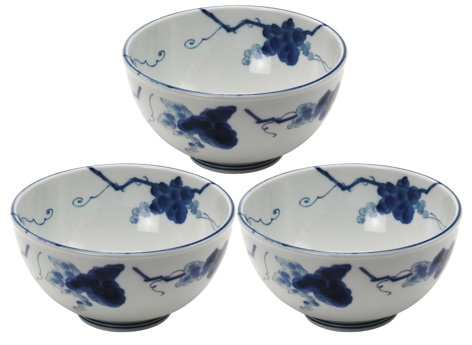 Amazon｜美濃焼 軽量 丼ぶり鉢 どんぶり 3個セット 藍染ぶどう 約直径
