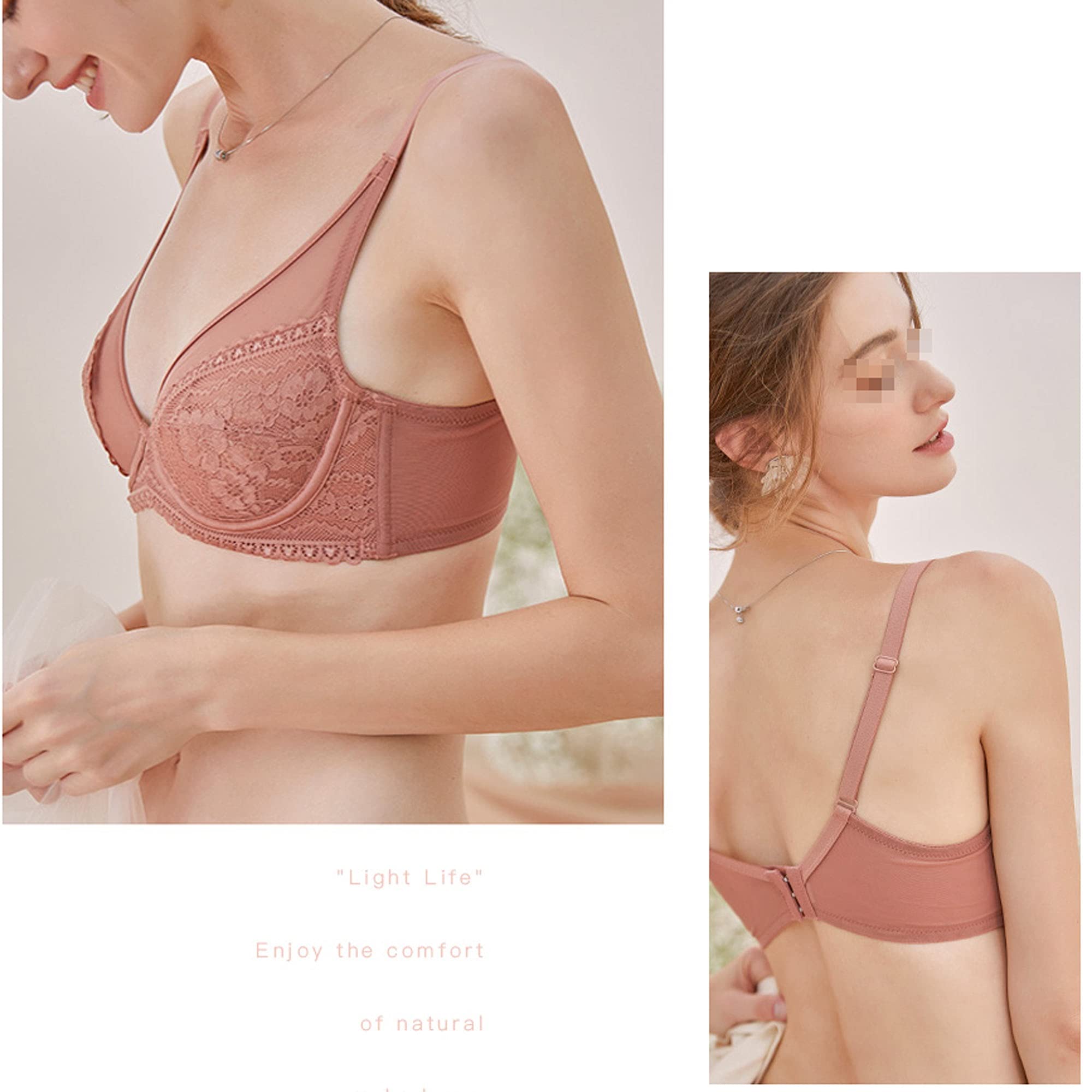 Conjunto de sujetador y bragas de encaje para mujer, sujetador de encaje con triángulo, sujetador sexy con cuello en V para uso diario (color rosa, tamaño: 85B)