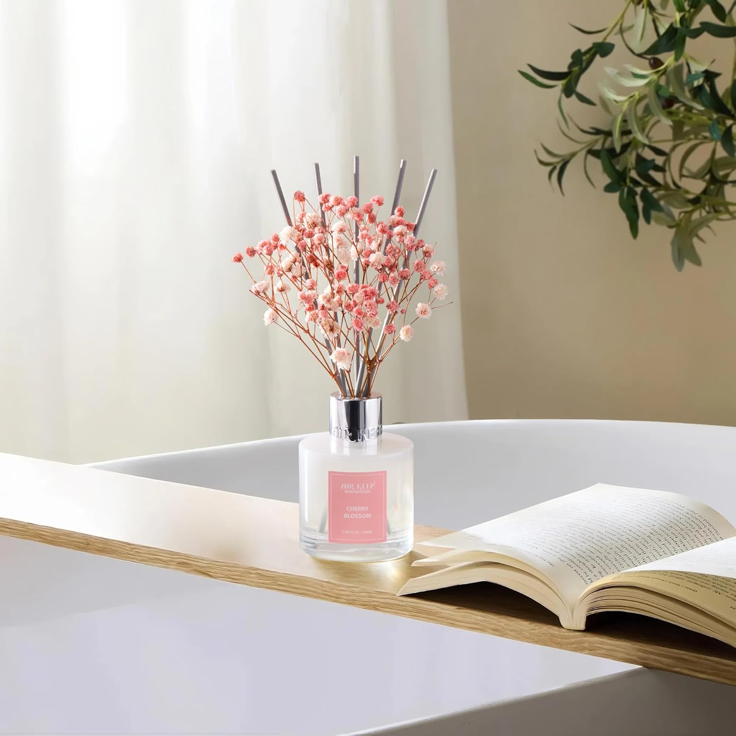 Airkeep Reed Diffuser Set, 3.38 fl oz (100 ml) - Cherry Blossom Oil Diffusers with 8 Reed Sticks, Home Fragrance Reed Diffuser for Bathroom Shelf Decor - Image 5