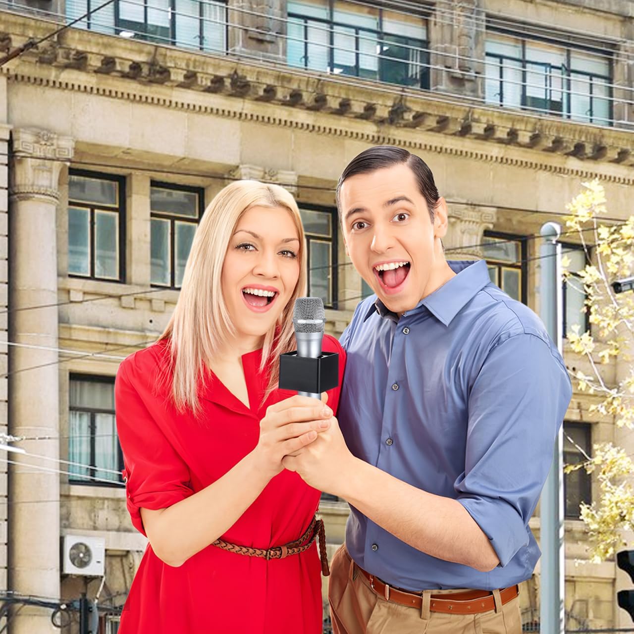 NUOBESTY ブラックマイクフラッグステーション ポータブルABS射出成形スクエアキューブ型インタビューマイクロゴフラッグステー