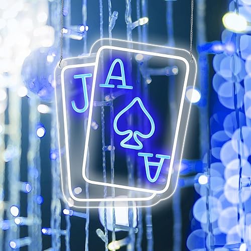 Miniatura 5 de Cartel de neón de Playing Cards, alimentado por USB, 15.74 x 11.81 pulgadas, luces LED de neón acrílicas regulables, decoración de pared para