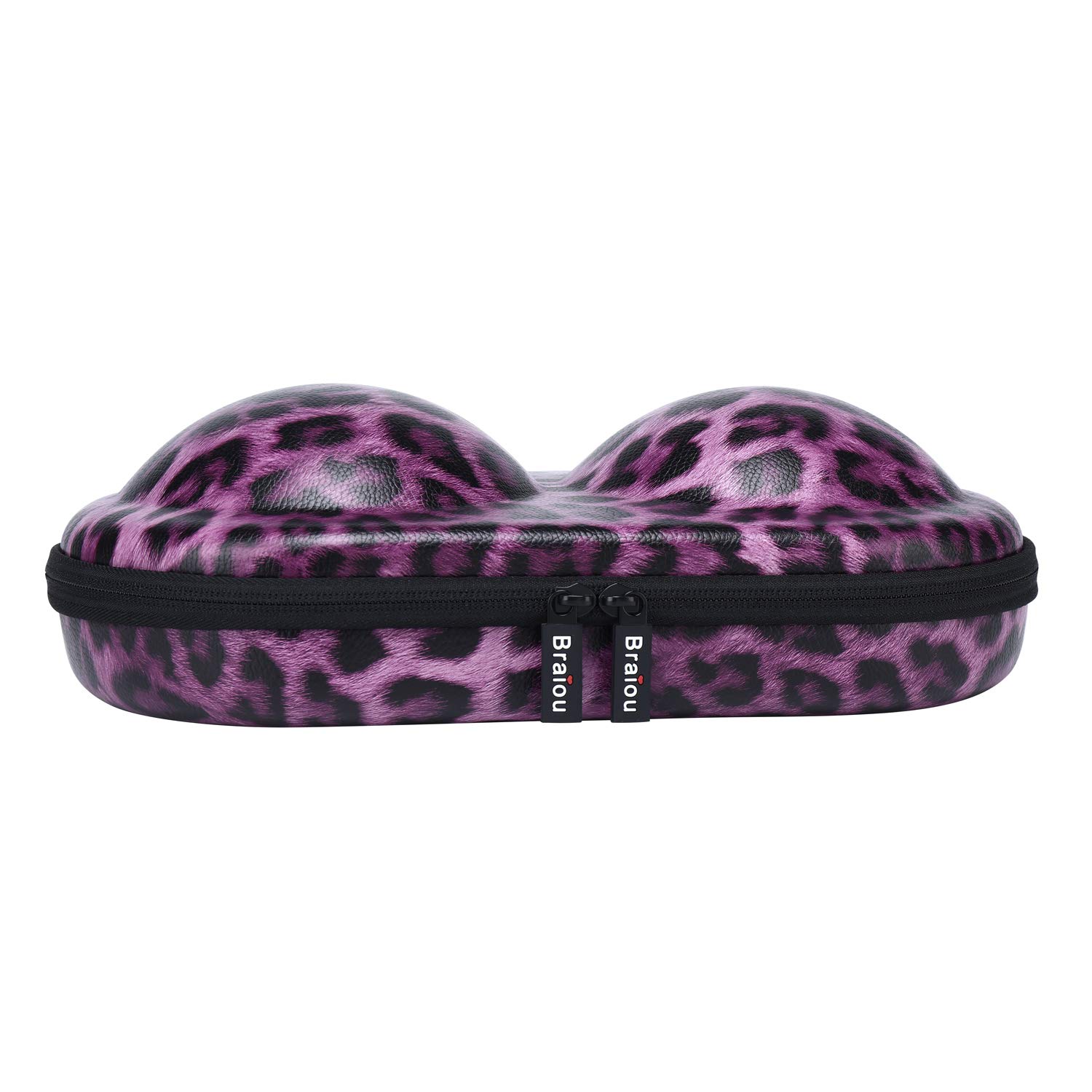 Premium Bra Case Braiou Lingerie Travel Bag Zip Underwear Organizer Bag for A-DD Cup [Leopard Print] (Purple)