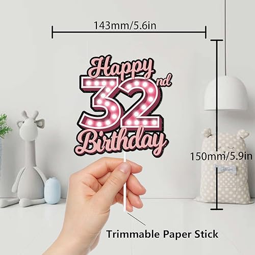 Miniatura 2 de Decoración para pastel de cumpleaños número 32 con purpurina rosa Let's Glow Crazy Party Theme Decor Supplies para hombres y mujeres, feliz