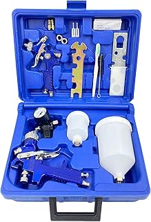 HVLP Air Gravity Spray Gun Set, 2Pcs Sprayer Paint Gun with 0.8mm 150ml&1.4mm 600ml Automotive Paint Gun with Locking Air Pressure Regulator Gauge Air Spray Gun for Furniture, Car, Fence