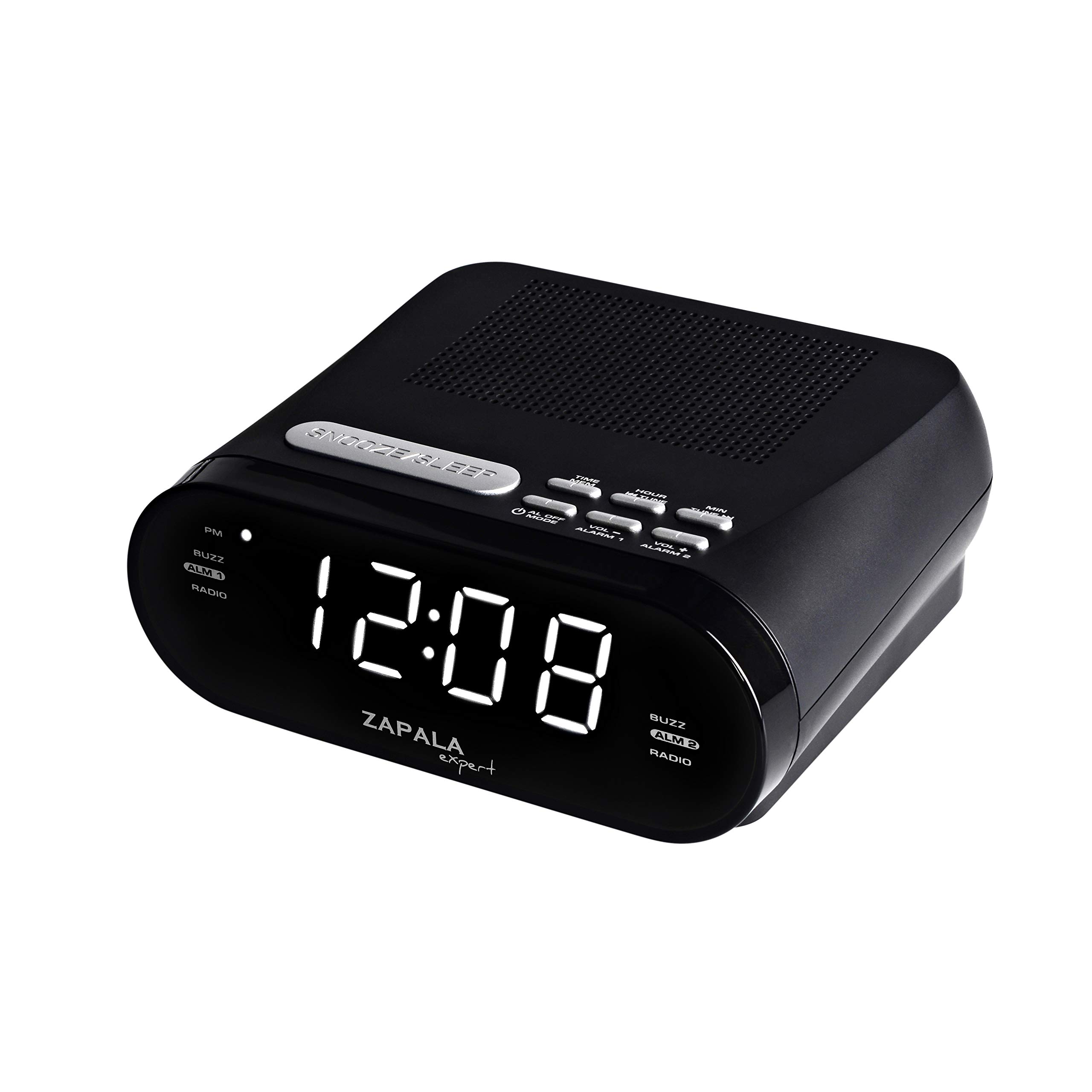 ZAPALA expert Alarm Clock Radio for Bedroom, 2 Alarms Bright LED Display Plug in Simple Basic Digital FM Clock Radio with USB Charging Port, Adjustable Volume, Snooze for Deep Sleepers