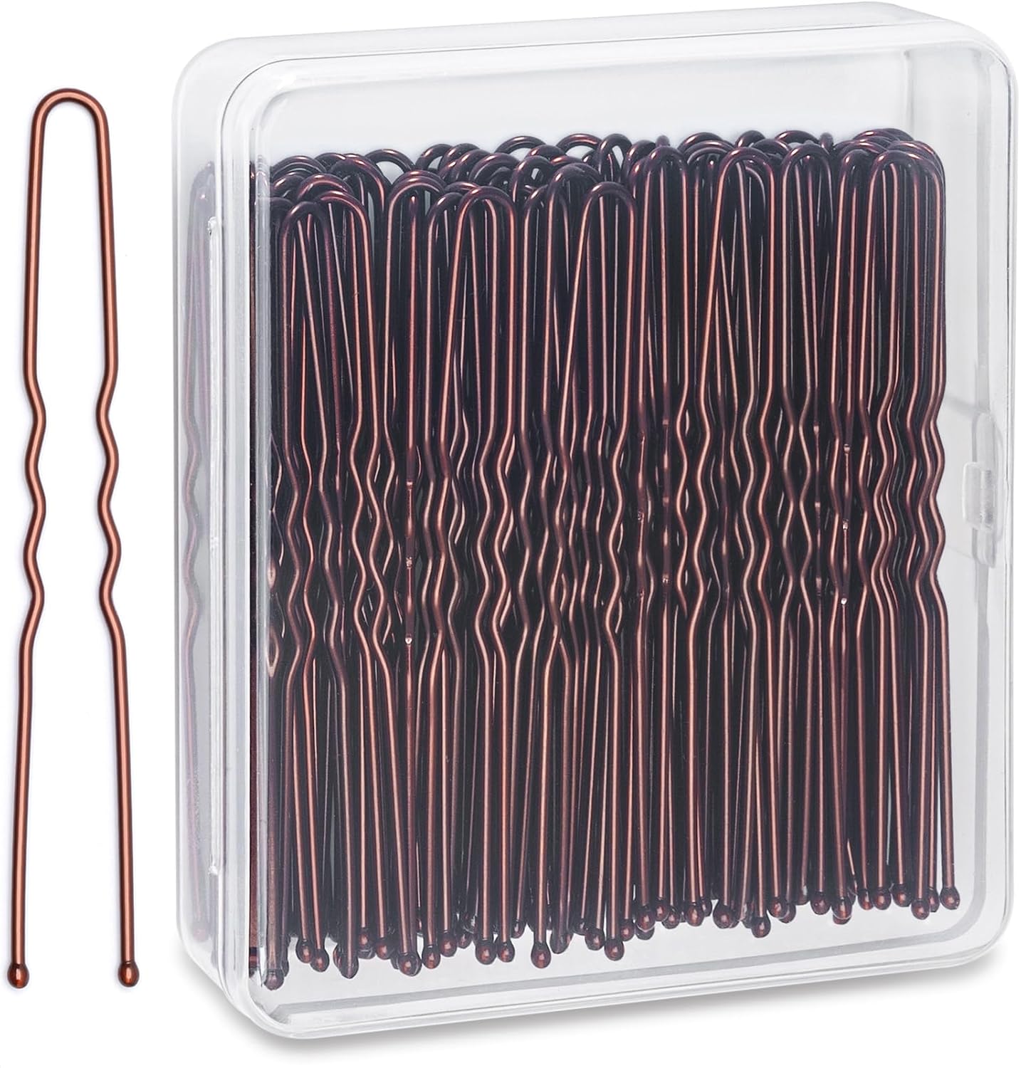 U Shaped Hair Pins for Women, 100 Count, Brown U Pins with Small Box