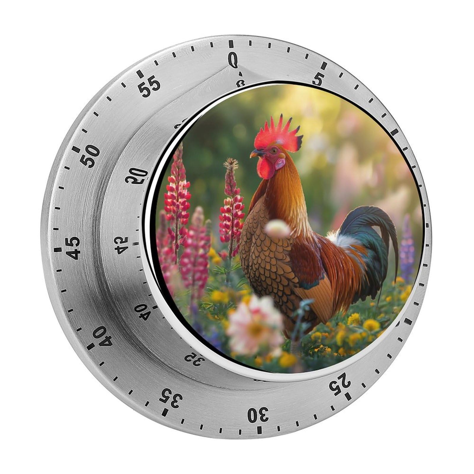 Rooster Flower Kitchen Timer Magnetic Countdown Countup Timer for Cooking Baking 8x8cm