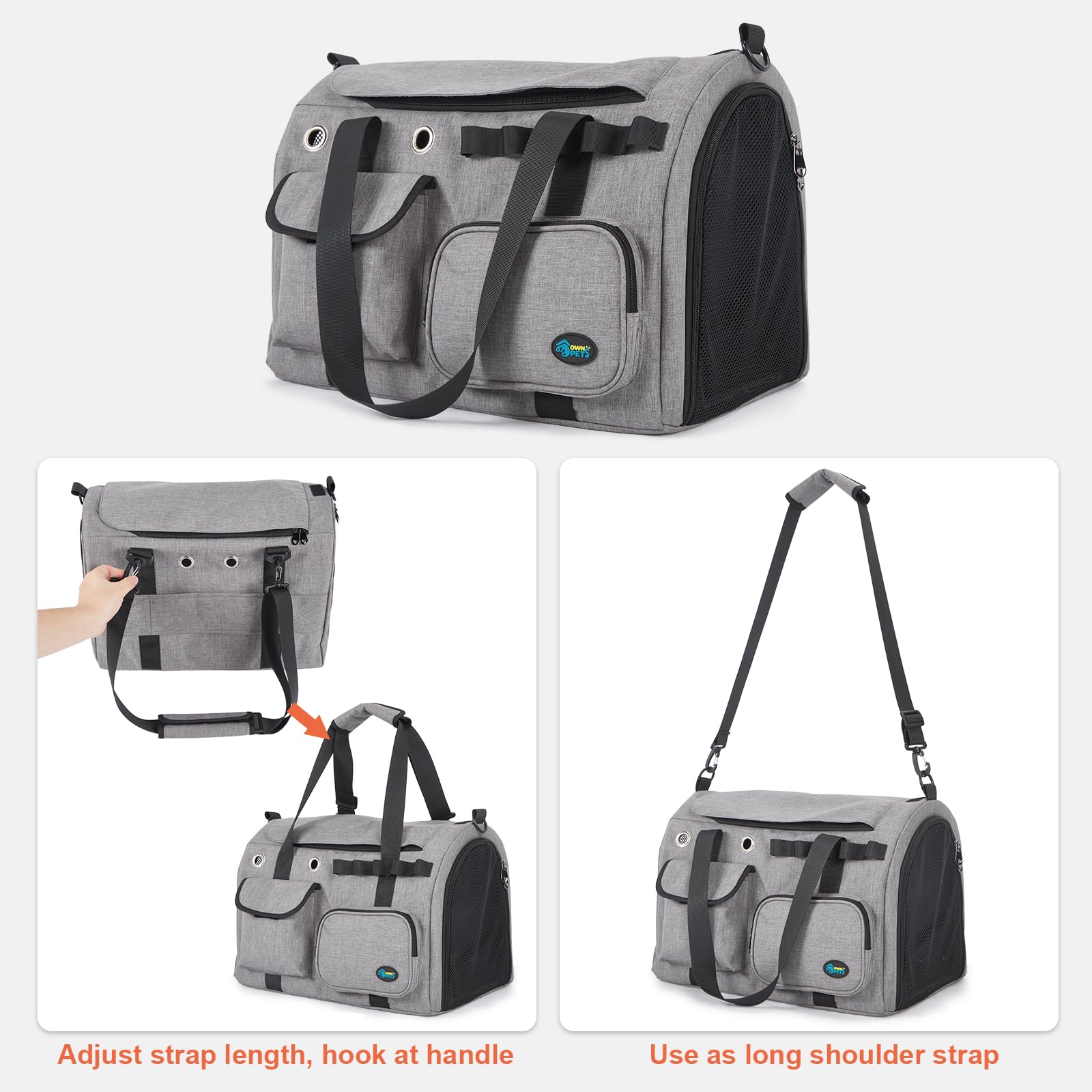 Ownpets Faltbare Transportbox Katze, 45x30x31cm, Flugtauglich | Faltbarer Metallrahmen, 300D PVC wasserdicht, Koffer-Befestigung, Leicht zu reinigen