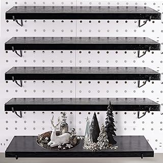 Black Pegboard Shelf, 4 Pack Wooden Pegboard Shelves with Metal Brackets Hooks, Heavy Duty Peg Board Organizer Shelves, Pegboard Accessories Organizer for Crafts Room, Garage, Workbench, Office