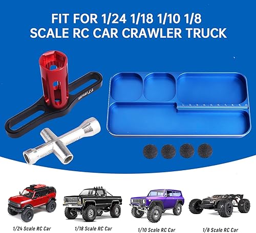 Miniatura 6 de Bandeja de tornillos RC de aluminio y llave de rueda de 0.669 in y llave hexagonal cruzada pequeña, juego de herramientas de reparación RC para 1/24