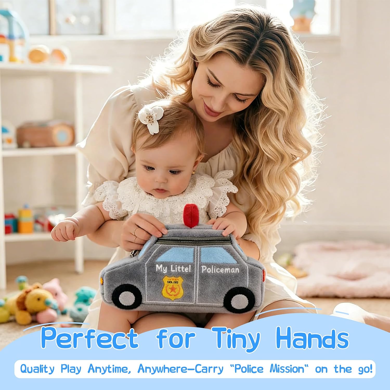 Stuffed Plush Police Kit for Baby Toddler, 6-Piece My Little Policeman Plush Playset, Sensory Pretend Play Stuffed Plush Toy with Police Car/Bunny Cop/Handcuffs, Boy Girl Infant Newborn Gifts