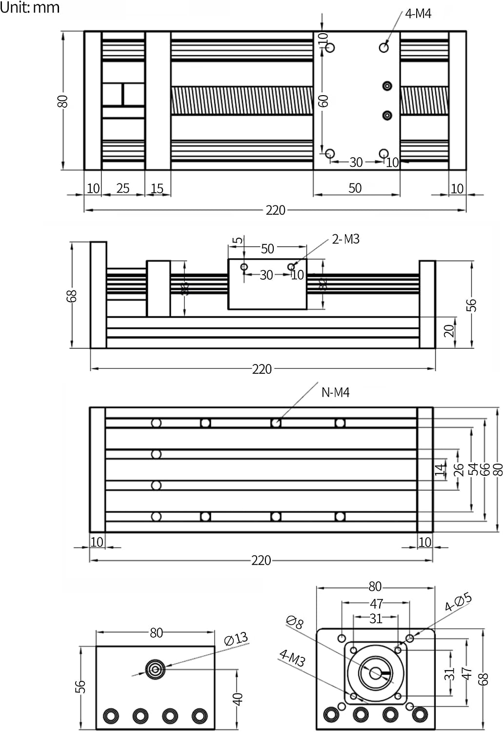 RATTMMOTOR EBX1605 100mm / 3.94" CNC Linear Stage Actuator, Double Optical Axis Linear Slide Rail and 1605 Ball Screw CNC Linear Motion Rail Guide with Nema23 Stepper Motor for DIY CNC Router Machine