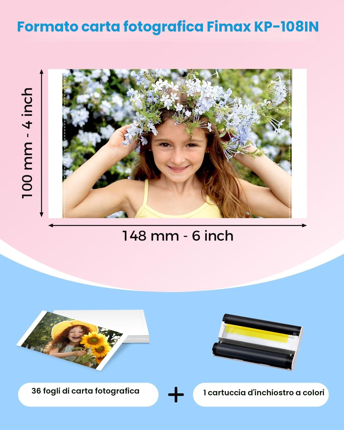 Fimax Carta Fotografica e Cartucce compatibile per Canon Selphy CP1500 CP1300 CP910 CP1200 CP1000 CP900, KP-36IP, 1 Cartuccia d'inchiostro a Colori e 36 fogli di Carta per Stampante, 100 x 148 mm