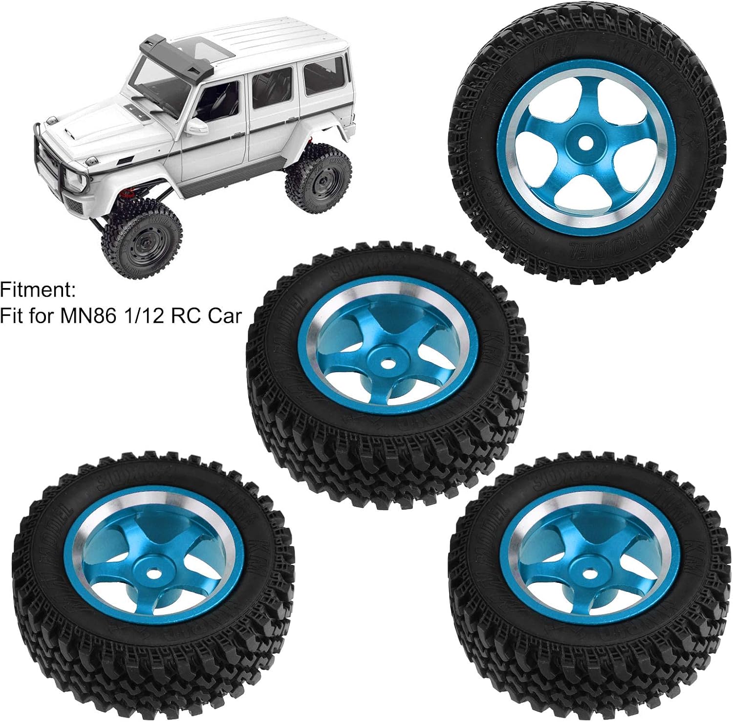 4Pcs RC Wheels and Tires On Off Road Rubber Tires Replacement for MN86 1/12 RC Car Touring Wheels