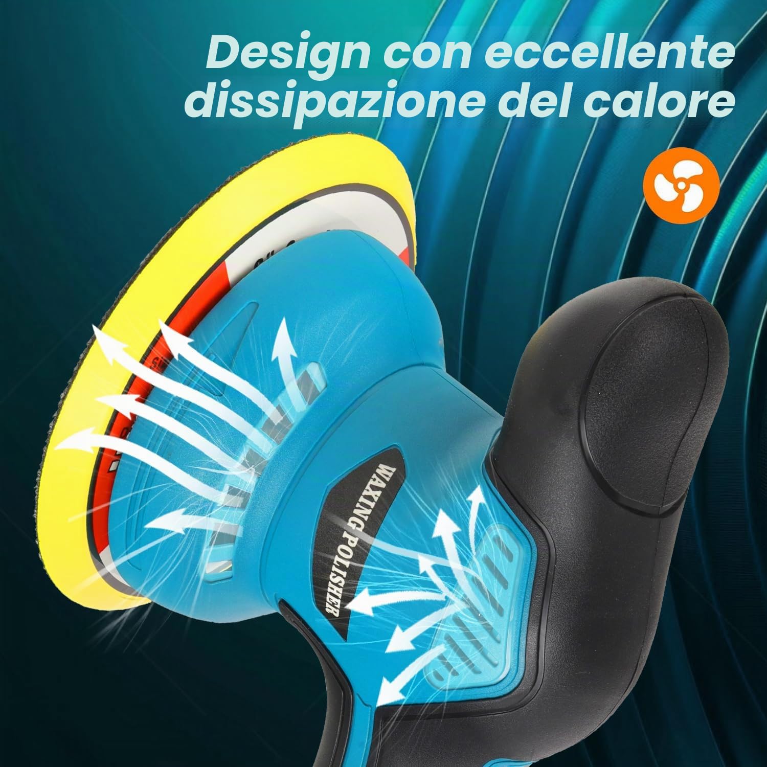 HERZO Lucidatrice a batteria 150 mm, tampone auto e lucidatrice, 6 velocità variabile, set di lucidatura auto, 2 batterie da 21 V 1,5 Ah, lucidatrice senza fili per la cura dell'auto, lucidatura, cera