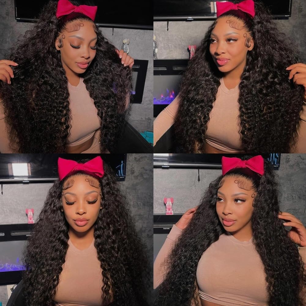 Peluca Brasileña Natural 13x4 Lace Frontal Water Wave Wig Pelucas Mujer Pelo Rizado Peluca Brasileña Cabello Humano Natural Wavy Free Part 150% Density 16 Pulgadas Color Negro Natural